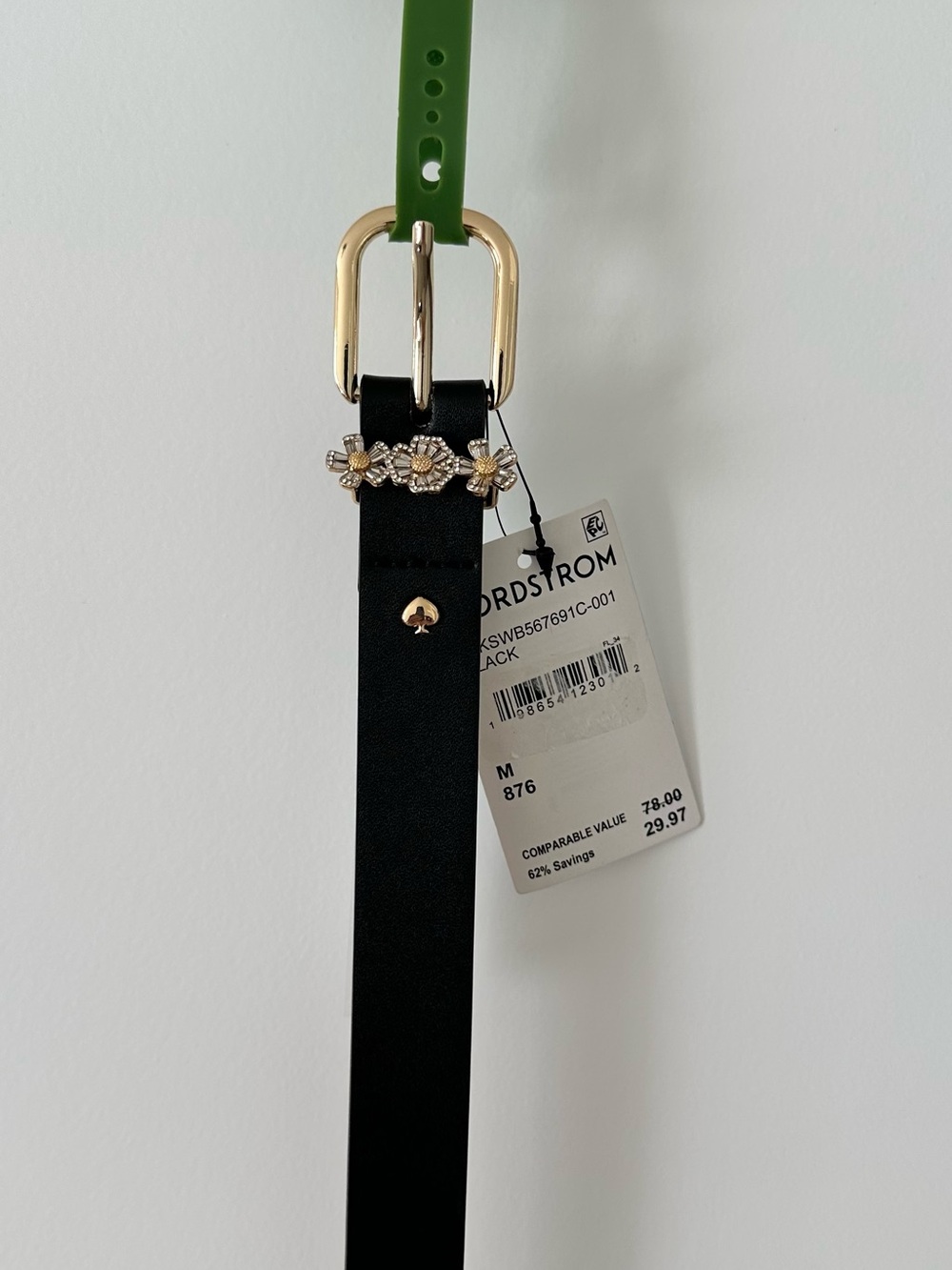 Kate Spade New York 25mm Floral Keeper Leather Belt Black Size M NWT